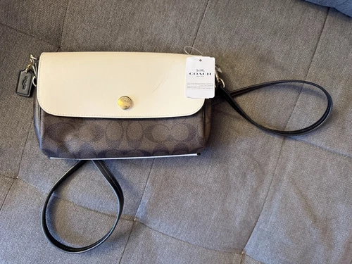 Tracolla reversibile Coach F59534 in tela rivestita firmata nuova con etichetta e spedizione gratuita