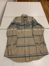 Vintage Roper Shirt XL Tan Blue Aztec Southwestern Cowboy Pearl Snap Brushpopper
