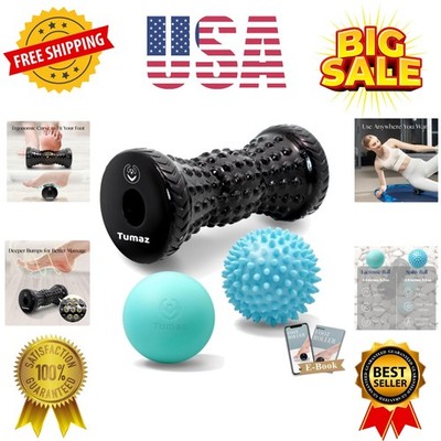Massage Ball & Foot Roller 3-in-1 Set with Spiky Ball, Lacrosse Ball, Massage...