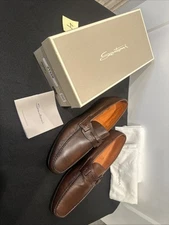 Santoni Men's Leather Penny Loafers Slip-On NIB  Brown Size 12 - Made in Italy