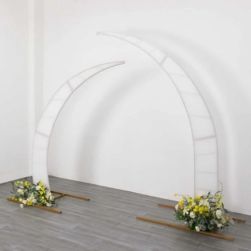 2 WHITE Fitted Spandex Half Crescent Moon Arch BACKDROP STAND Events Wedding