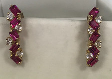 14 karat RUBY DIAMOND earrings 14K gold Emerald cut Rubies snap on post earrings