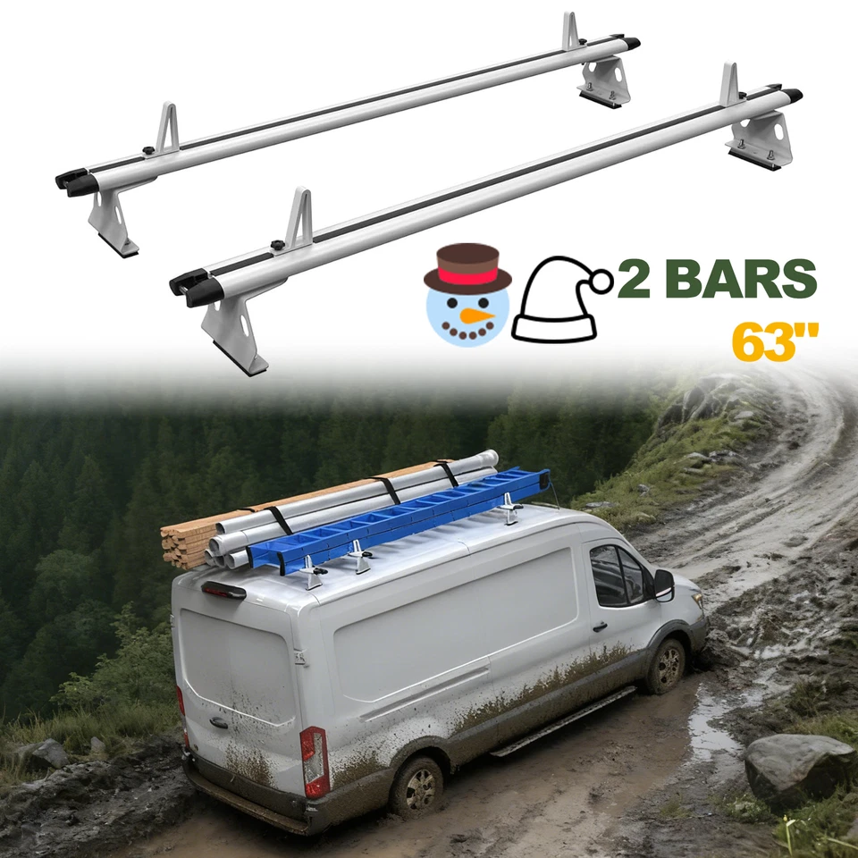 Baca de techo para furgoneta de 63" de 2/3 barras apta para Ford Transit, Ram ProMaster, Nissan NV, regalo Foto 2 de 4
