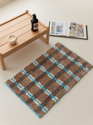 Seasalt Checked Area Rug BrownMicrofiber Absorbent Non-Slip Throw RugTPR Non-...
