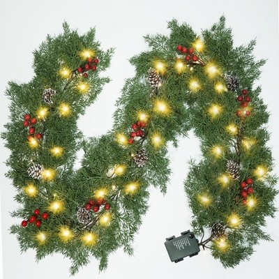 Christmas Garland with Lights 6.25Ft 40LED Dense Cypress Pine Garlands Lighte...