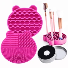 Silicon Makeup Brush Cleaner Mat & Drying Pad with Carbon Removal Sponge (Rose R