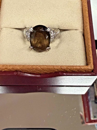 Vintage Judith Ripka .925 Sterling Silver Brown Smokey Quartz Gemstone Ring