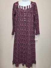 NWT S EILEEN WEST Black Floral 100 COTTON KNIT Long Sleeve Long Waltz Nightgown