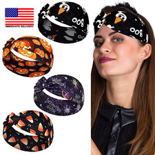 4Pcs Halloween Headbands for Women, Pumpkin Wide Knot Holiday Hair Band, BOO Spi