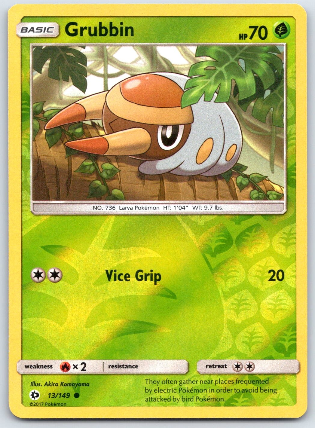 Grubbin 13/149 SM Base Set Reverse Holo Pokemon NM