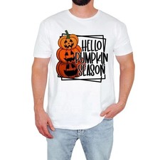 Funny Hello Pumpkin Season Halloween Unisex T-Shirt Festive Graphic Tee S-5XL