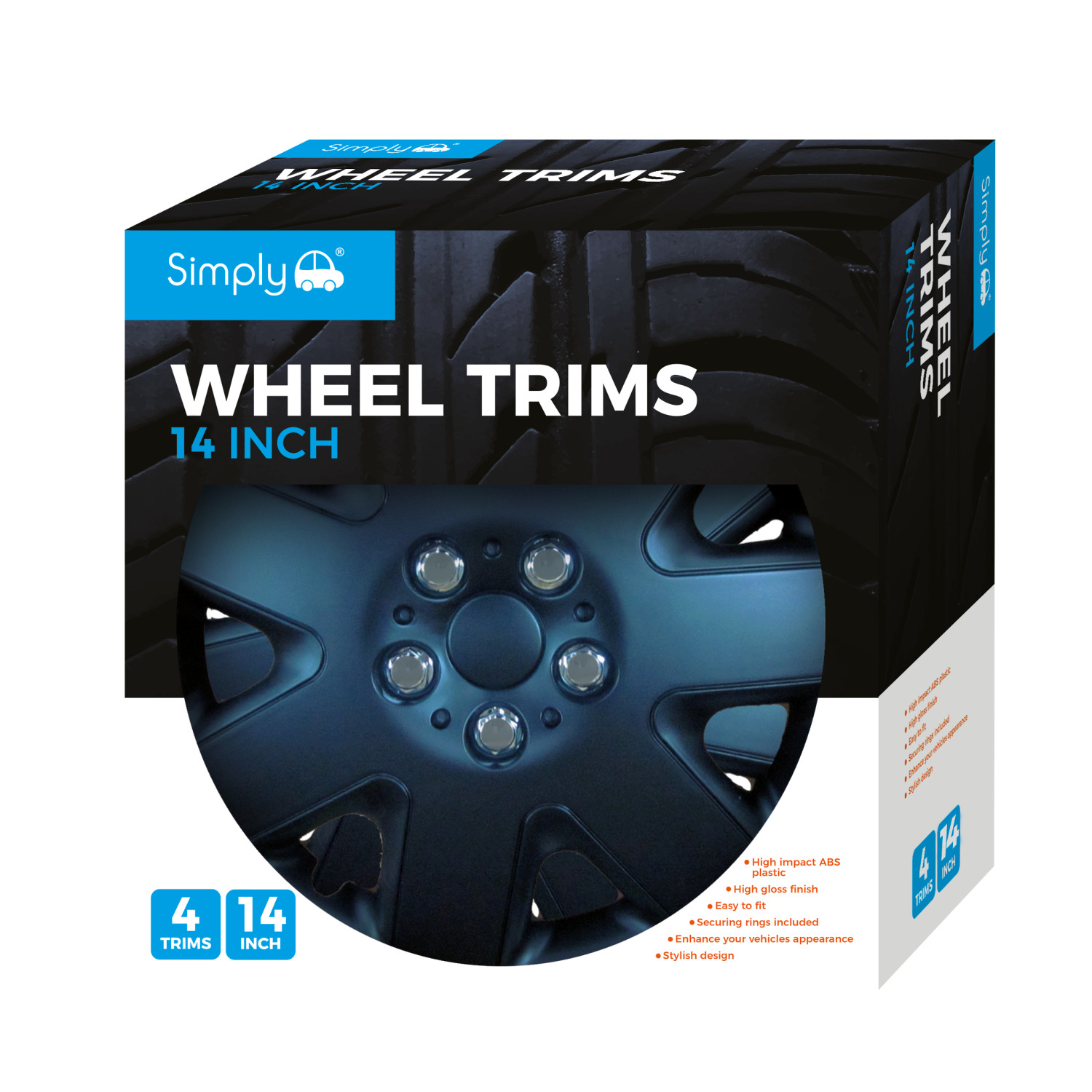 Simply Auto SWT120 14"" Inch Black Prime Wheel Trim Set Car Hubcap Covers