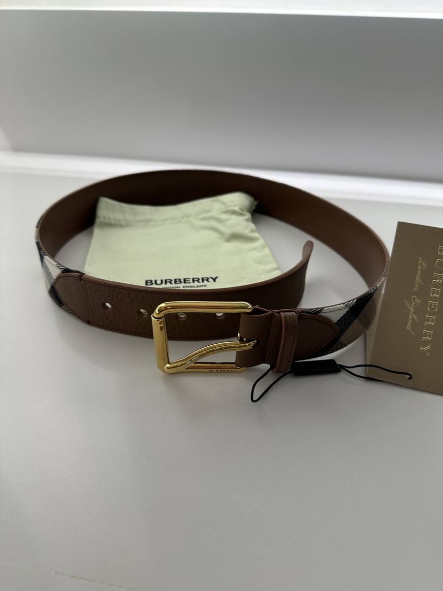 Burberry Check Belt Gold Buckle Size 32/80 NWT – Fabric