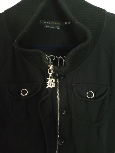 BCBG MAXAZRIA Moto Jacket Zippered High Neck Size XL 95% Cotton Rare - Picture 2 of 9