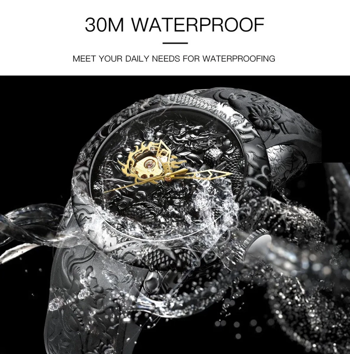 BiDen Brand Dragon Sculpture Watch Big Mechanical Automatic Luxury
