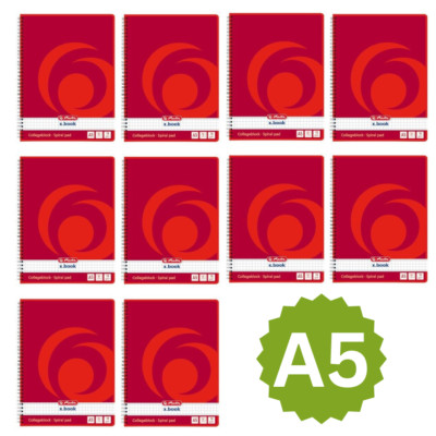 10 x Herlitz Collegeblock A5 Spirablock Kollegeblock 80 Blatt kariert, gelocht