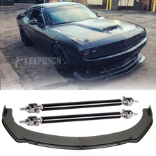 For Dodge Challenger SXT R/T Carbon Front Bumper Lip Splitter Spoiler+Strut Rods