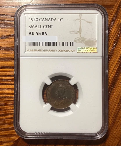 NGC AU55BN Canada 1920 George V Small Cent Coin