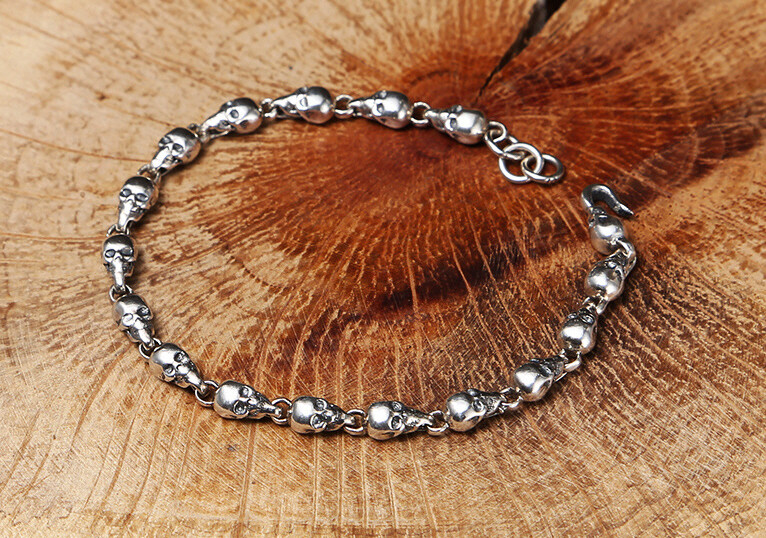 REDSUN Totenkopf Armband – 925 Sterling Silber, Mit Rose | Gothic Punk Schmuck Für Damen & Herren