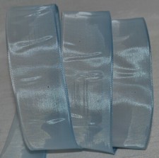 Wired Ribbon Ombre Light Blue Tint White 1 7/16" Wavy Holiday Wreath Gift Bow