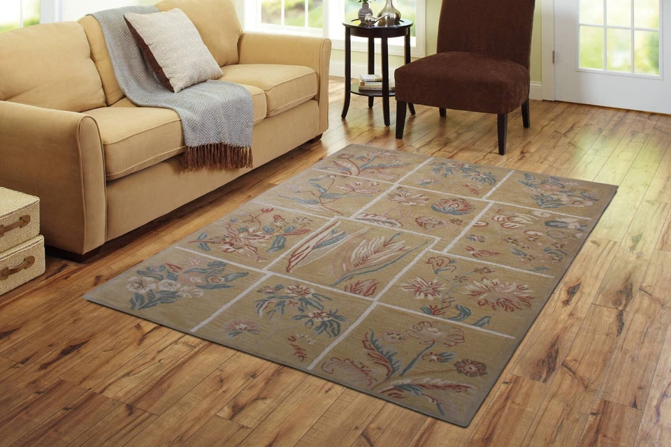 Hand Tufted Brown Wool Area Rug Flat Weave Living Room Carpet Bohemian Mat 5x8ft - Image 2 of 4