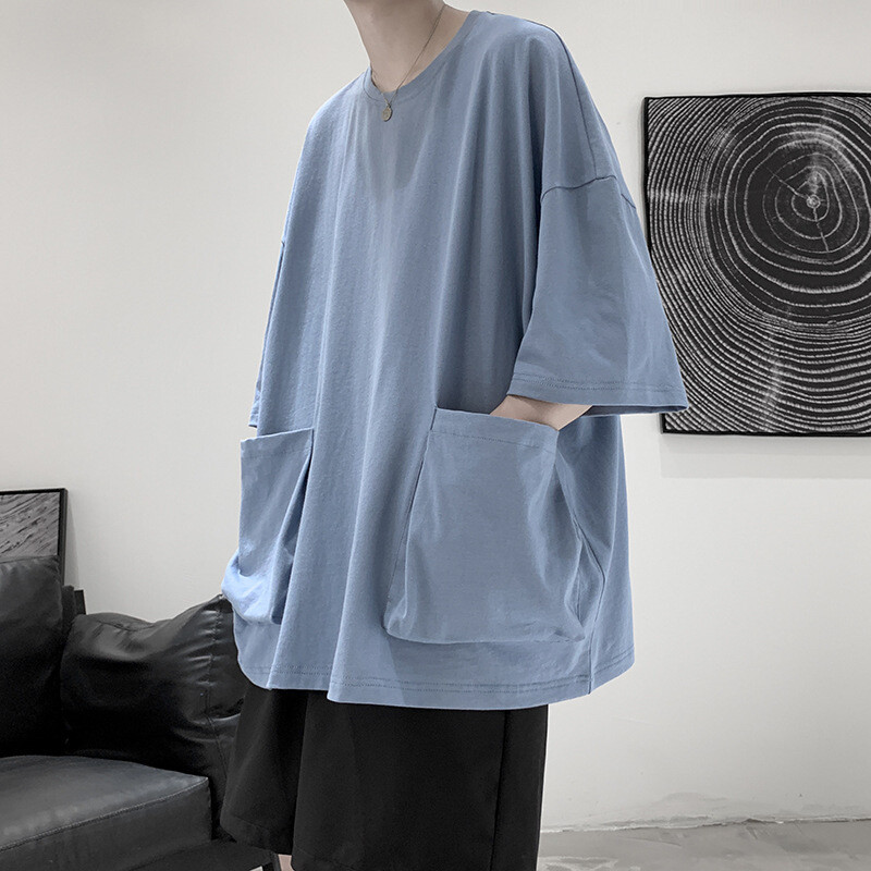 Men Big Pocket T Shirt Loose Oversized Raglan Half Sleeve