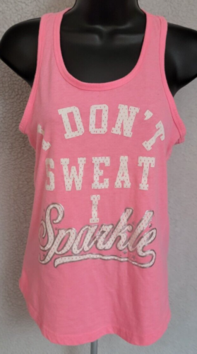 Chin Up Womens Shirt Top Blouse Size S Small Pink White I Don't Sweat I Sparkle