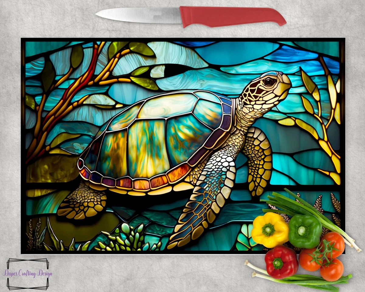 Glass cutting board faux stained glass turtle glass art eBay