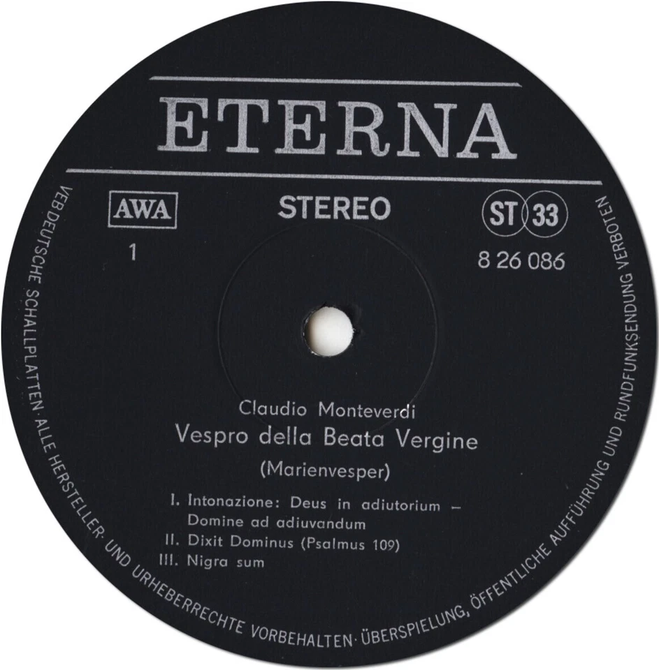 MONTEVERDI Vespro Bella Beata Vergine KOCH Eterna 826086 2LP NM 1967 Recording - Image 3 of 3