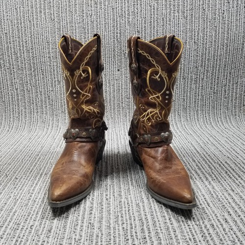 DURANGO DCRD180 Lstyl 11" Leather Western Boots - Sz 10 Brown Hearts Belt Chain - Picture 4 of 13