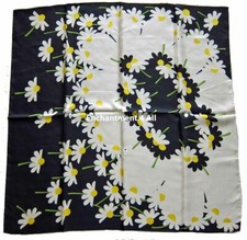 Large Silk Twill Floral Scarf Wrap, Dark Navy/White