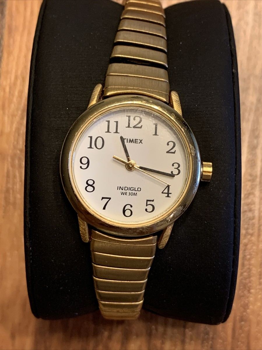 Timex Indiglo Womens Tank Cuff Watch MOP Dial Gold Tone Quartz New Battery Tan Timex Indiglo Gold Tone Quartz Analog Women main image 4