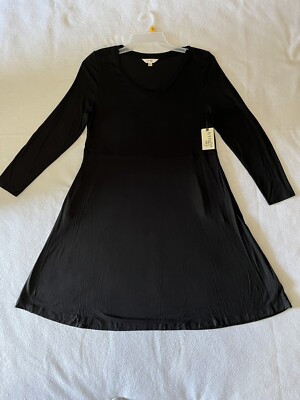Women s Terra & Sky Long Sleeve Swing Dress Black Size 0X
