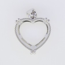 Sterling Silver Semi Mount Pendant Setting Heart 20x20mm Milgrain Big Pendant