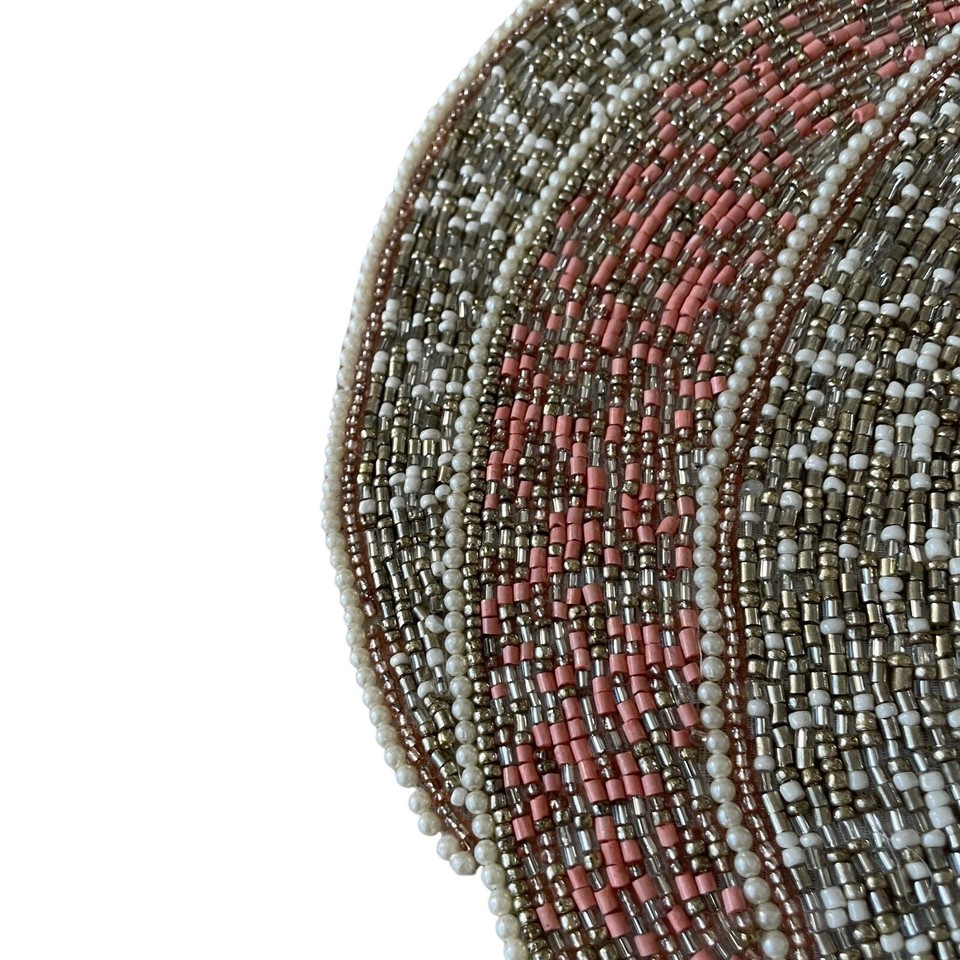 TAHARI Beaded PINK PUMPKIN Placemat 15in Gold Silver White Designer