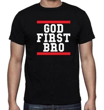NEW MEN'S PRINTED GOD FIRST BRO CHRISTIAN JESUS FAITH FUNNY HIPSTER T-SHIRT 