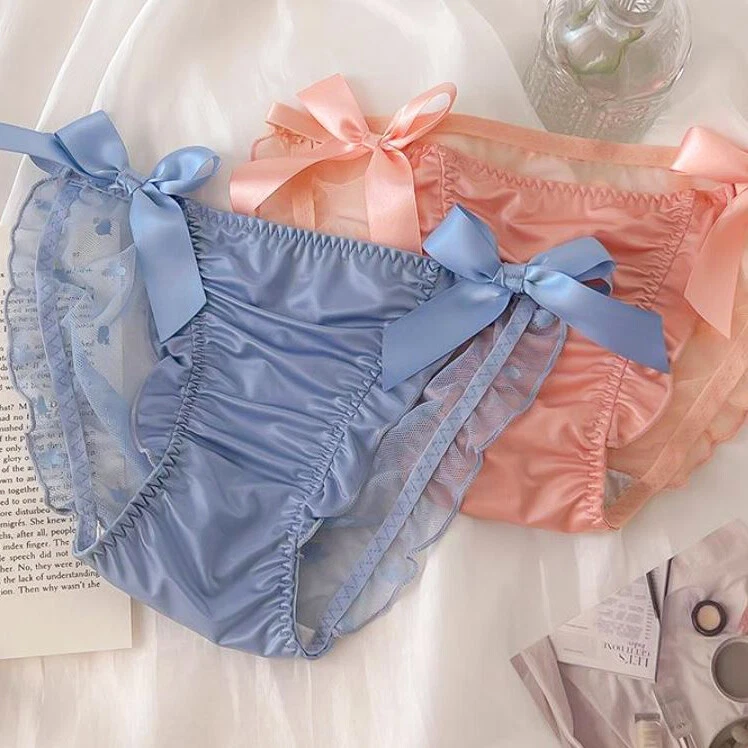 Lote de 5 paquetes sexy bragas de satén para mujer moño calzoncillos completos ropa interior transparente lencería Foto 2 de 4