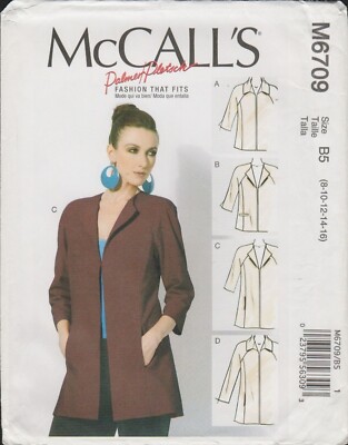 McCall's 6709 Palmer Pletsch Chic Open Front Jacket Pattern Misses Sz 8-16 Uncut