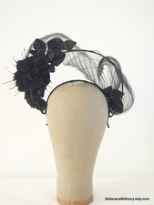 Black Crown Fascinator Headband Wedding Guest Race Millinery Melbourne Cup