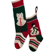 2 Personalized Hand Knit Christmas Stockings Snowman Angel 24" 31" Matching