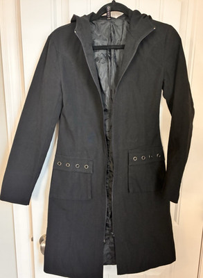 Divided by H&M Women's Black Hooded Zip Coat Lined Pockets Mid-Length 34