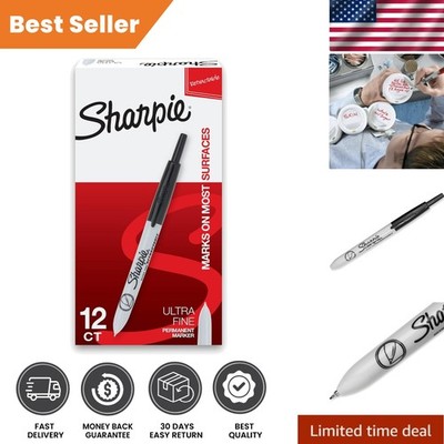 Quick-Drying Ultra Fine Point Black Permanent Markers - 12 Retractable Art Tools