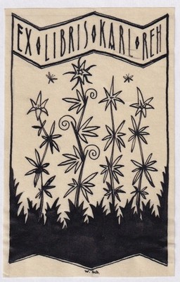 Exlibris Willy Schmitt F. Reh Art Deco Drawing Bookplate 1925