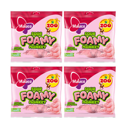 4x Malaco Zoo Sour Foamy Monkey 115g - Swedish Sour Foam Candy Gummies