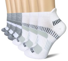 BERING Women's Athletic Running Cushioned Ankle Socks 6 Pairs 6-9 White/Grey