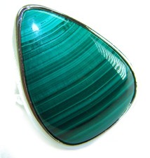 925 Sterling Silver Malachite Ring Size: 7 Pear Shape Green Gemstone 25.5g