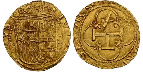 SPAIN. Carlos I w/ Joanna (1516-56) ND-S D AV Escudo NGC MS63 Seville Calico 199