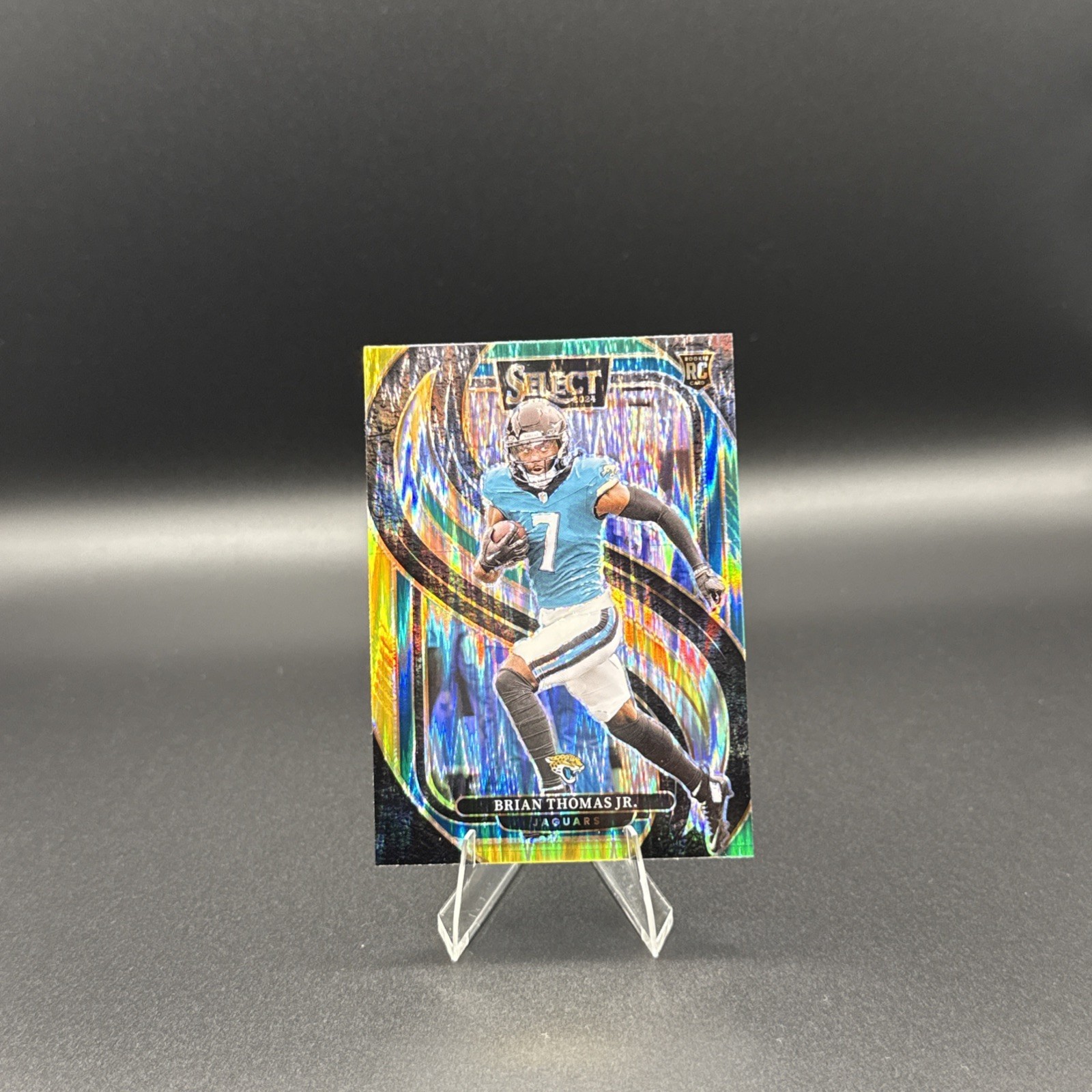 2024 Select #143 Brian Thomas Jr RC Premier Level Yellow & Green Prizm Shock