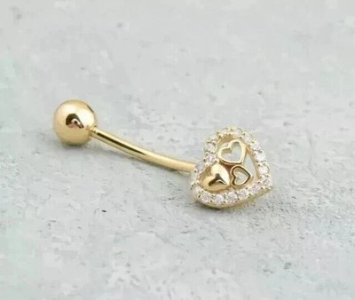 1.00 Ct Round Cut VVS1 Diamond Heart Belly Button Ring 14K Yellow Gold Plated