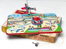Vintage TPS Windup Take Off Airport Tin Wind-Up Toy from Japan